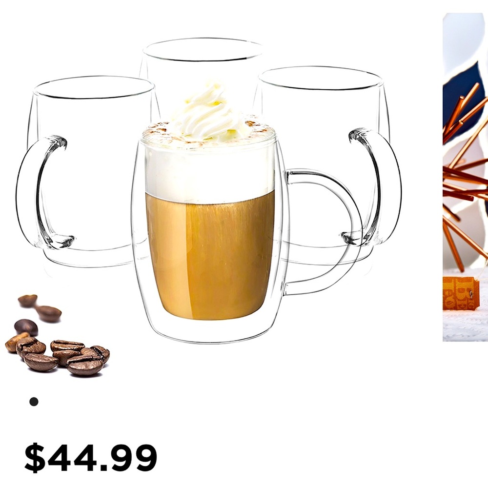 NIB Joy Jolt Aroma set of 4 Double Walled Glasses